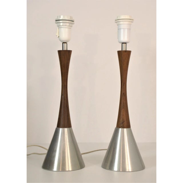 Modern Swedish Brushed Aluminium and Teak Table Lamps by Bergboms, Set of 2 For Sale - Image 11 of 12