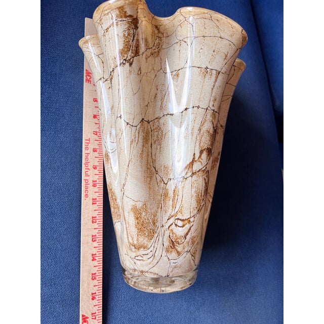Mid-Century Modern Jozefina Krosno Handkerchief Vase Art Glass 13.75"h X 9.25"w Marble Vintage Brown For Sale - Image 3 of 8