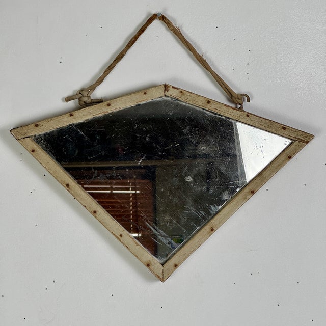 Early 20th Century Antique Primitive French Diamond Shape Wall Mirror With Distressed Plate For Sale - Image 5 of 9