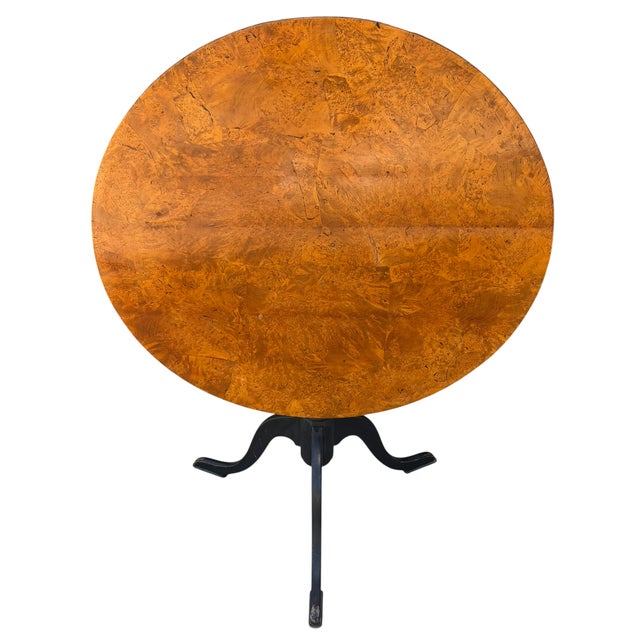 Biedermeier Style Burl Wood Tilt Top Round Breakfast Side Table.