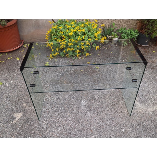 1970s Console Table with Two Glass Shelves and Black Painted Metal Elements from Gallotti & Radice For Sale - Image 5 of 7