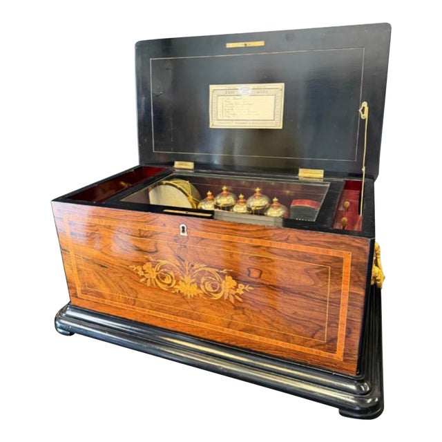 19th-Century Swiss 8-Air Orchestral Cylinder Music Box With Bells, Drum & Castanets For Sale