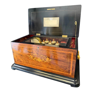 19th-Century Swiss 8-Air Orchestral Cylinder Music Box With Bells, Drum & Castanets