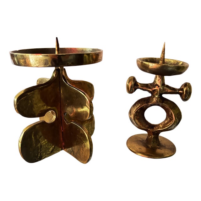 Brutalist Bronze Candlesticks by Giuseppe Gallo, Italy, 1960, Set of 2 For Sale