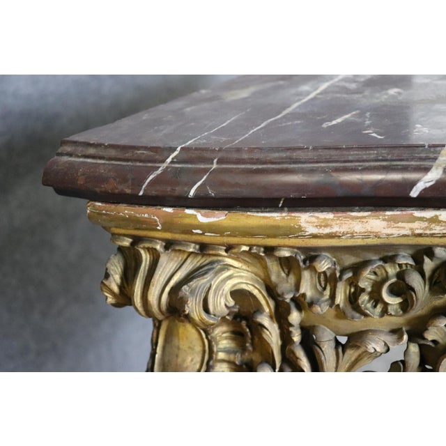 French Louis XV Giltwood Carved Walnut Marble Top Console Table Circa 1890s For Sale - Image 12 of 15