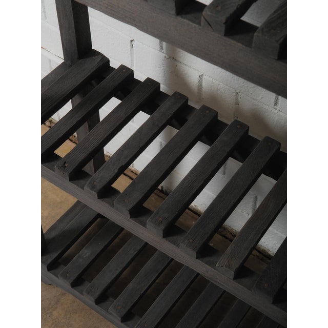 Farmhouse Charcoal Wooden Slatted Shelf With Open Framework For Sale - Image 3 of 4
