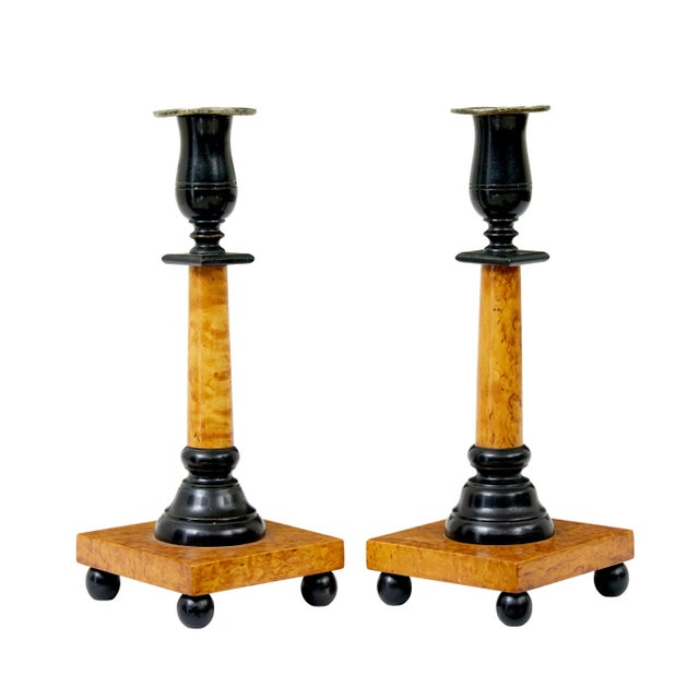 19th Century Swedish Karl Johan Masur Birch Candlesticks, 1830s, Set of 2 For Sale - Image 4 of 7