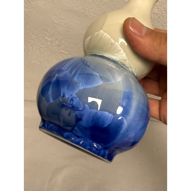 1990s Chinese Signed Vase Crystalline Glaze Double Gourd Pottery Ceramic 6 1/2" For Sale - Image 5 of 6