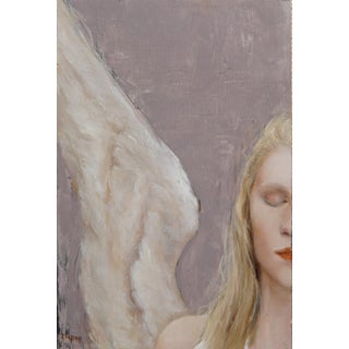 Silence by Kristen Santucci | Oil on Aluminum Panel Portrait of a woman with angelic features. For Sale
