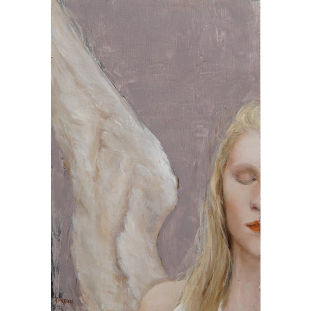 Silence by Kristen Santucci | Oil on Aluminum Panel Portrait of a woman with angelic features. For Sale