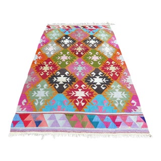 Mid 20th Century Vintage Multicolor Turkish Kilim Boho Area Rug For Sale