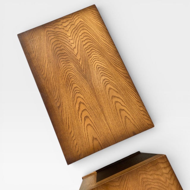 Wood Pair of Mid-Century Modern Oak Nightstands With Paneled Drawer Fronts For Sale - Image 7 of 18