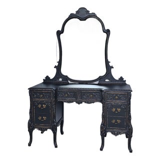 Black Vanity With Chair, 1930s Parisian, Romantic Style For Sale
