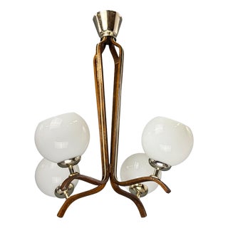 Mid-Century Wooden Brussels Style Chandelier from Bohemia, 1970s For Sale