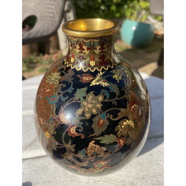 Japanese Exceptional Antique Japanese Cloisonné Vase – Brown Gold Fleck (Aventurine) Dragon Motif – Meiji Period Artistry For Sale - Image 3 of 15