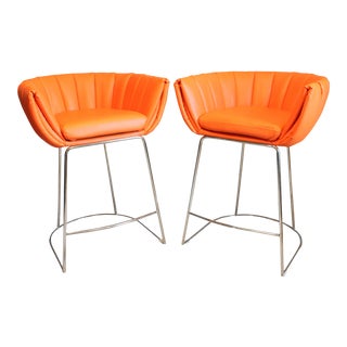 Contemporary Zuo Modern Orange Latte Counter Height Chairs - a Pair For Sale
