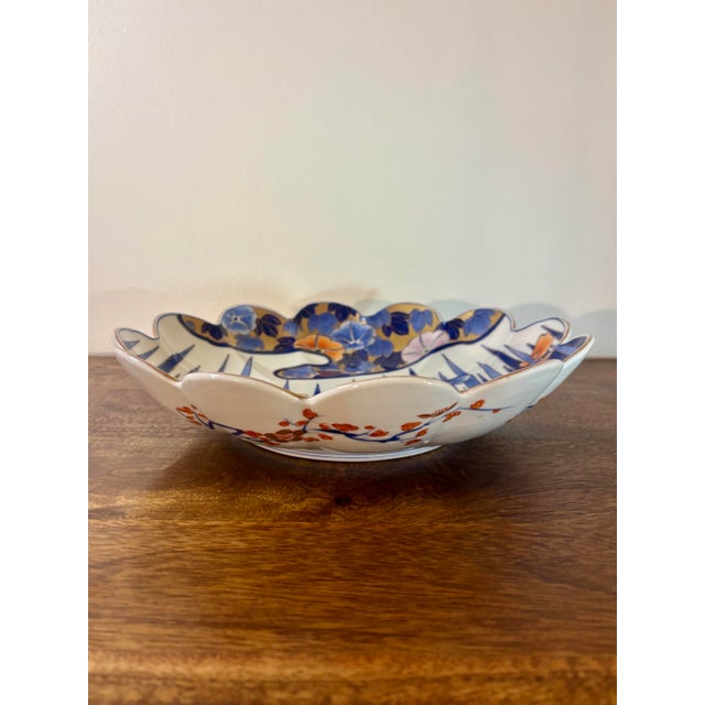 Japanese Vintage Fukagawa Seiji Imari Porcelain Scalloped Charger Dish, Hand Painted For Sale - Image 3 of 7