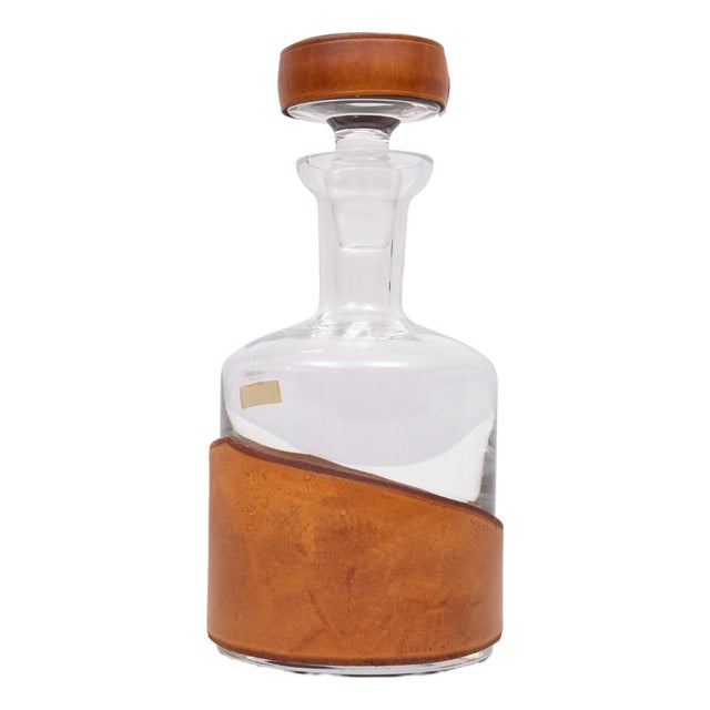 Hand Blown Leather Rapt Whiskey Bottle by Krosno, Poland, 2000 For Sale