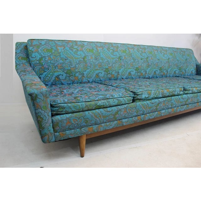 Mid 20th Century Mid Century Modern Floral Turquoise Large Sofa For Sale - Image 5 of 10