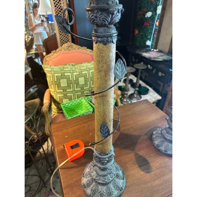 Metal Vintage Metal Work Table Lamps With Leaf Accents - a Pair For Sale - Image 7 of 8