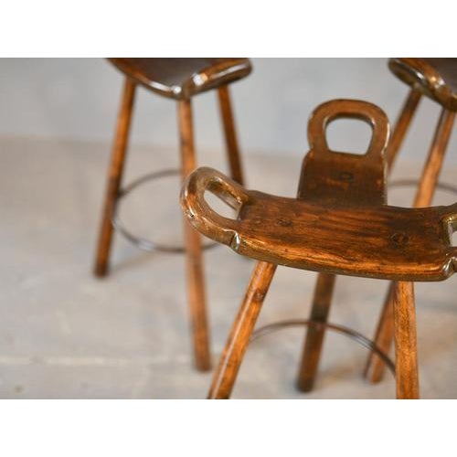 Wood Mid-Century Modern Brutalist Marbella Bar Stools by Sergio Rodrigues, 1970s, Set of 3 For Sale - Image 7 of 11