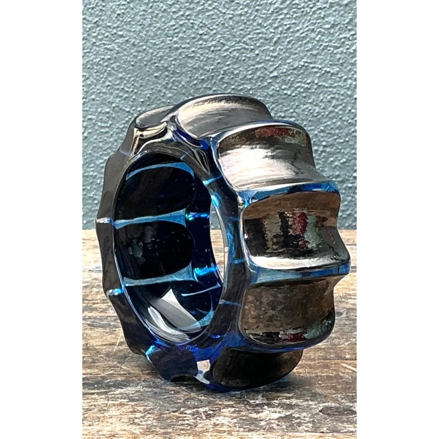 Vintage Blue Sculptural Art Glass Gear Sculpture For Sale - Image 10 of 12
