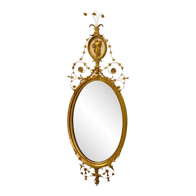 Vintage Decorative Arts Oval Carved Gold New York Wall Mirror For Sale