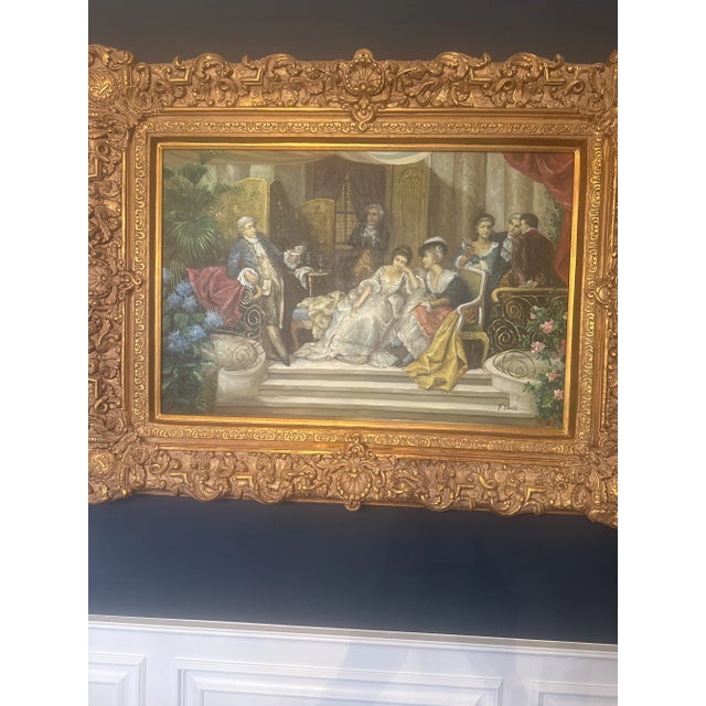 Traditional Old World Painting of Friends Gathering For Sale - Image 3 of 9