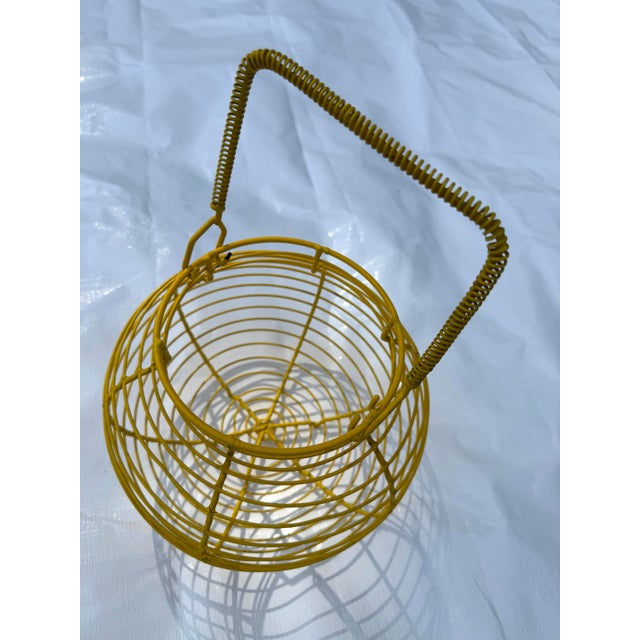 Mid-Century Yellow Egg Wire Basket With Handle For Sale - Image 4 of 6