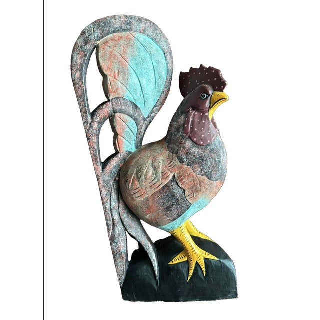 Vintage Late 20th Century Large Hand Carved/Hand Painted Folk Art Rooster For Sale - Image 12 of 12