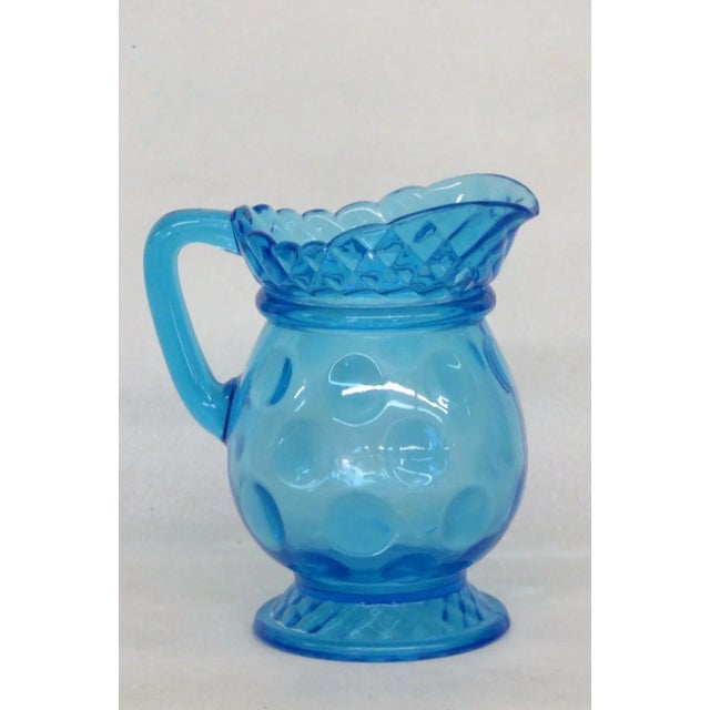 Mid-Century Modern Optic Dot Pattern Blue Glass Small Creamer Pitcher For Sale - Image 3 of 13