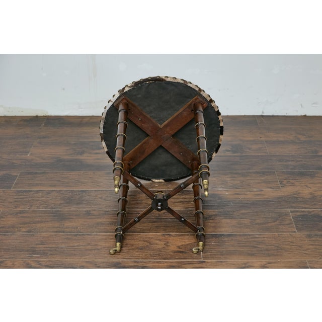 19th Century English Faux Bamboo Side Table with Zebra Hide Top and Casters For Sale - Image 12 of 12