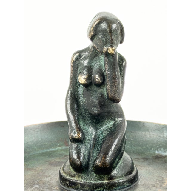 Art Deco Bronze Vide-Poche with Seated Female Figure, Scandinavia, 1930s For Sale - Image 4 of 6