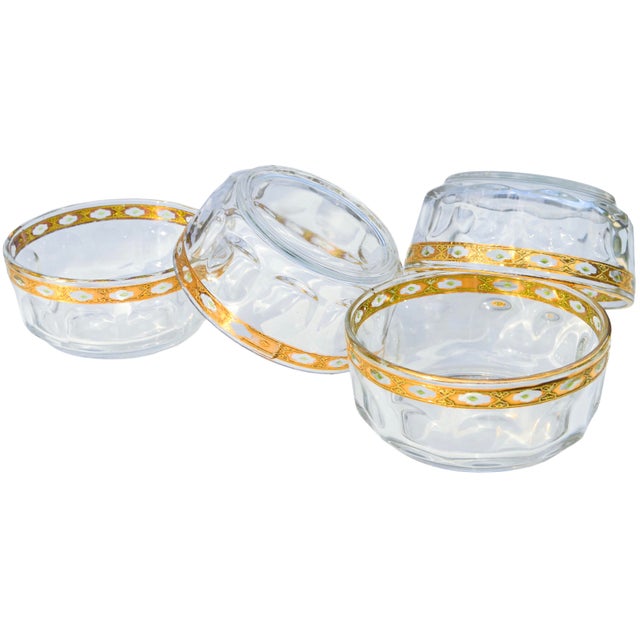 Mid 20th Century Mid 20th Century French Golden Diamond-Patterned Glass Bowls- Set of 4 For Sale - Image 5 of 5