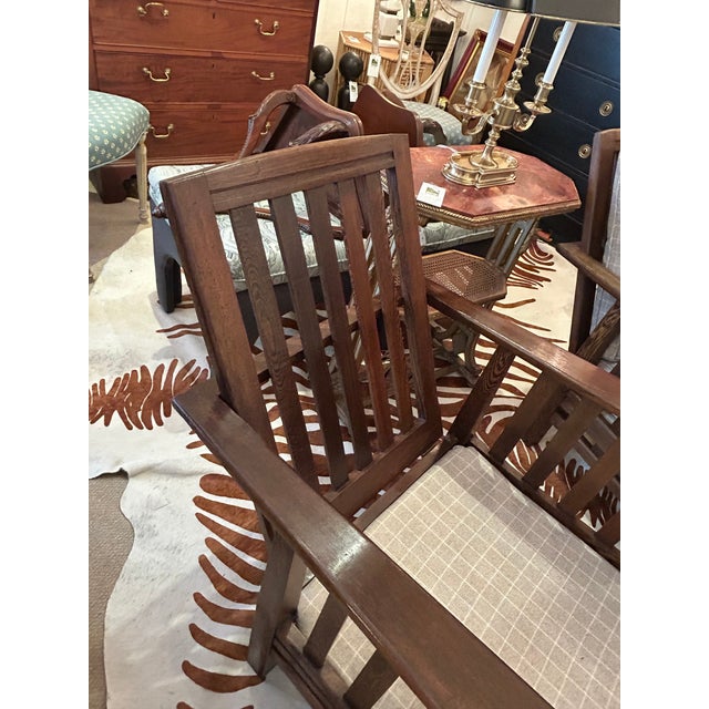 Brown Arts & Crafts Morris Style Club Chairs With Grey Flannel Plaid -a Pair For Sale - Image 8 of 11