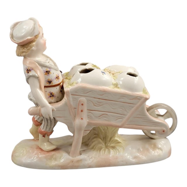 Porcelain Boy with Wheelbarrow Posy Holder by Krister Waldenburg for KPM, Germany, 1910 For Sale - Image 6 of 13