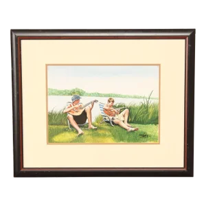 2001 Tom Kinney Boys Playing Guitar Original Painting, Custom Framed