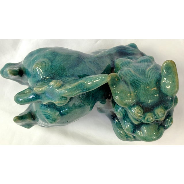 Mid 20th Century Vintage Turquoise Glazed Ceramic Yang Foo Dog For Sale - Image 5 of 12
