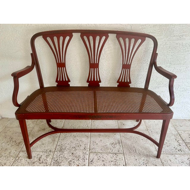 Rustic European Late 19th Century Antique Jacob & Josef Kohn Wien Hand Painted Cane Seated Sette & Chairs 59-362c For Sale - Image 3 of 17