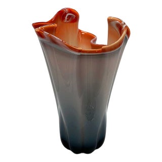 20th Century Modernist Vase in Grey, Blue and Orange Murano Glass, Italy For Sale