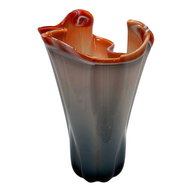 20th Century Modernist Vase in Grey, Blue and Orange Murano Glass, Italy For Sale