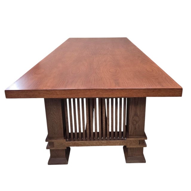 American Late 20th Century Custom Arts and Crafts Mission Style Oak Dining Table With Six High-Back Chairs For Sale - Image 3 of 12