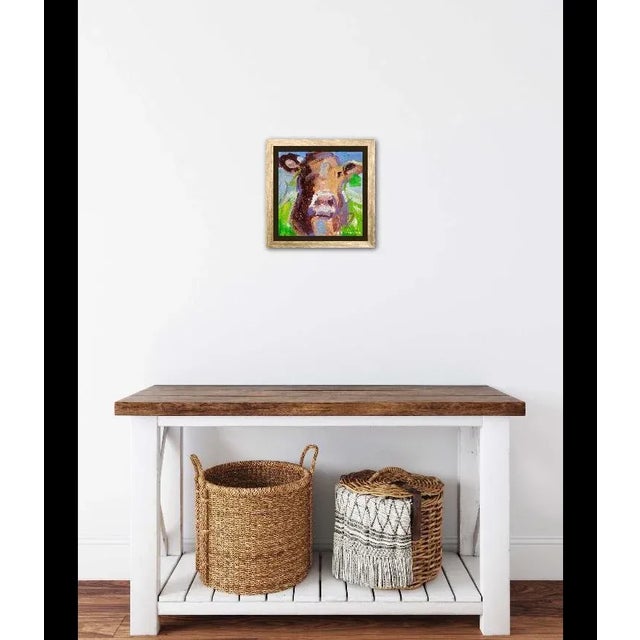 Contemporary Abstract Cow (Brown and Green) Contemporary Oil Art For Sale - Image 3 of 6