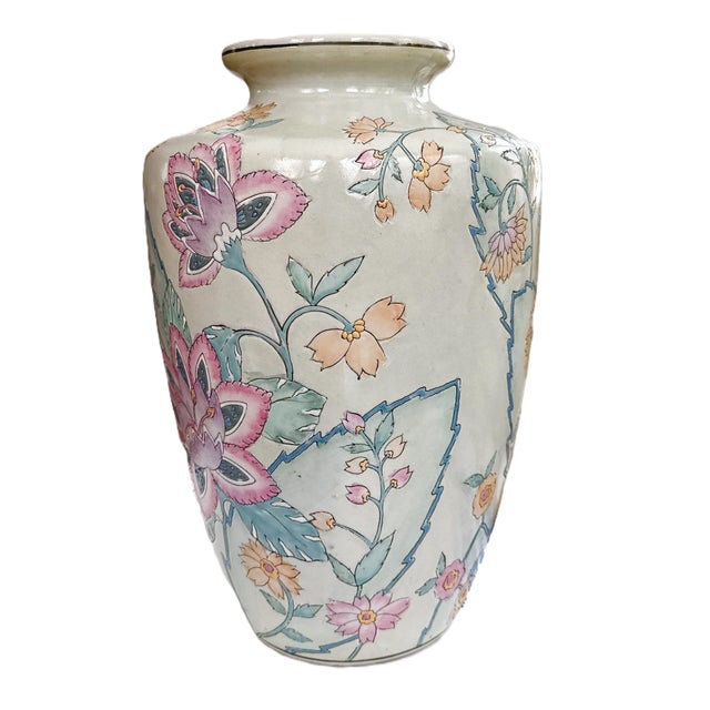 Chinese Cabbage Rose Chinoiserie Vase For Sale - Image 4 of 11
