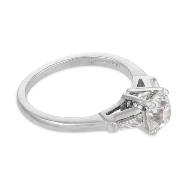 Mid Century Gia 1.11 Carat Old Mine Cut Diamond Platinum Engagement Ring, Size 5.25 For Sale - Image 4 of 8