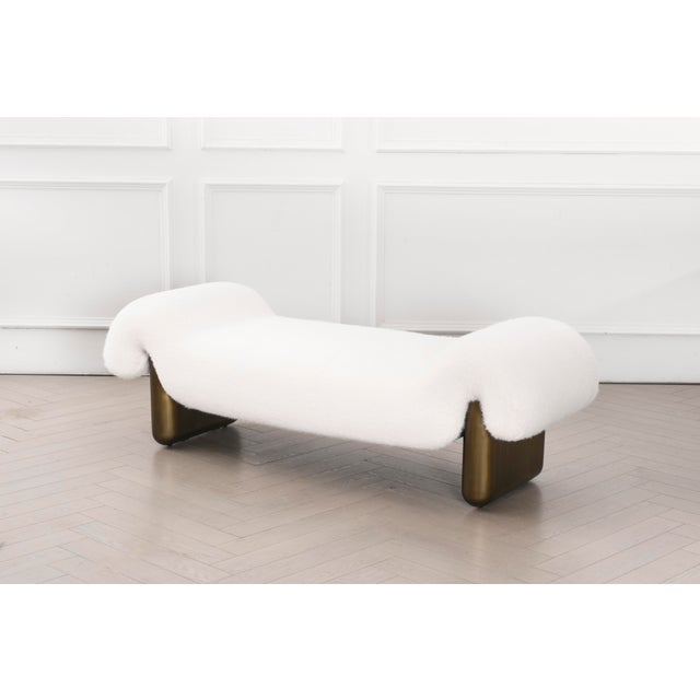 Contemporary Brad Modern White Bouclé Bench with Sculptural Curves and Cast Iron Base For Sale - Image 3 of 5