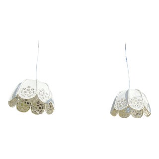 Linen Flower Pendant Lights - a Pair For Sale