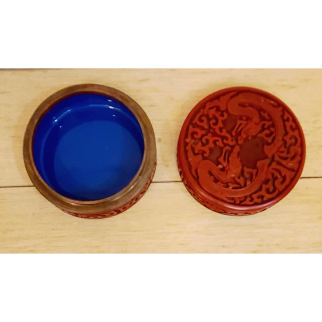 Mid 20th Century Vintage Chinese Cinnabar Box With Enameled Interior For Sale - Image 5 of 13