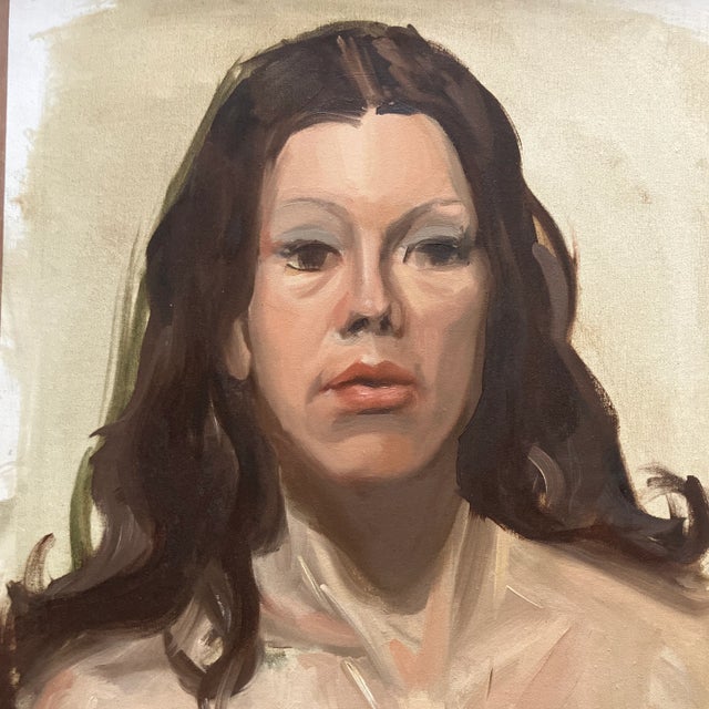 1970s original female portrait painting on canvas. Framed. Measures 18x24 and 20x26 with frame.