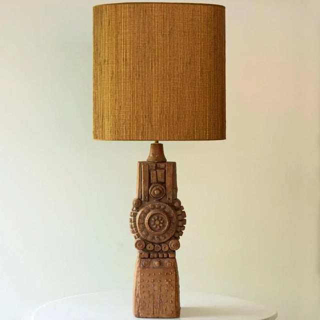 Terracotta Ceramic Floor Table Lamp by R. Rooke with Lampshade attributed to R. Houben, 1960s For Sale - Image 3 of 12